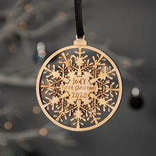 Load image into Gallery viewer, Personalised Baby Name Snowflake 1st Christmas Tree Bauble
