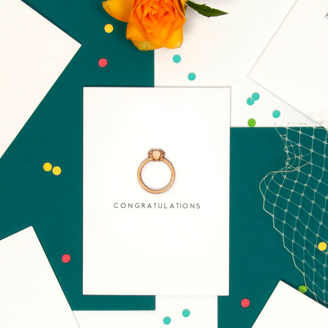 Engagement Congratulations Greetings Card with 3D Ring Motif