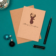 Load image into Gallery viewer, Laser cut Reindeer Design Kraft Merry Christmas Card
