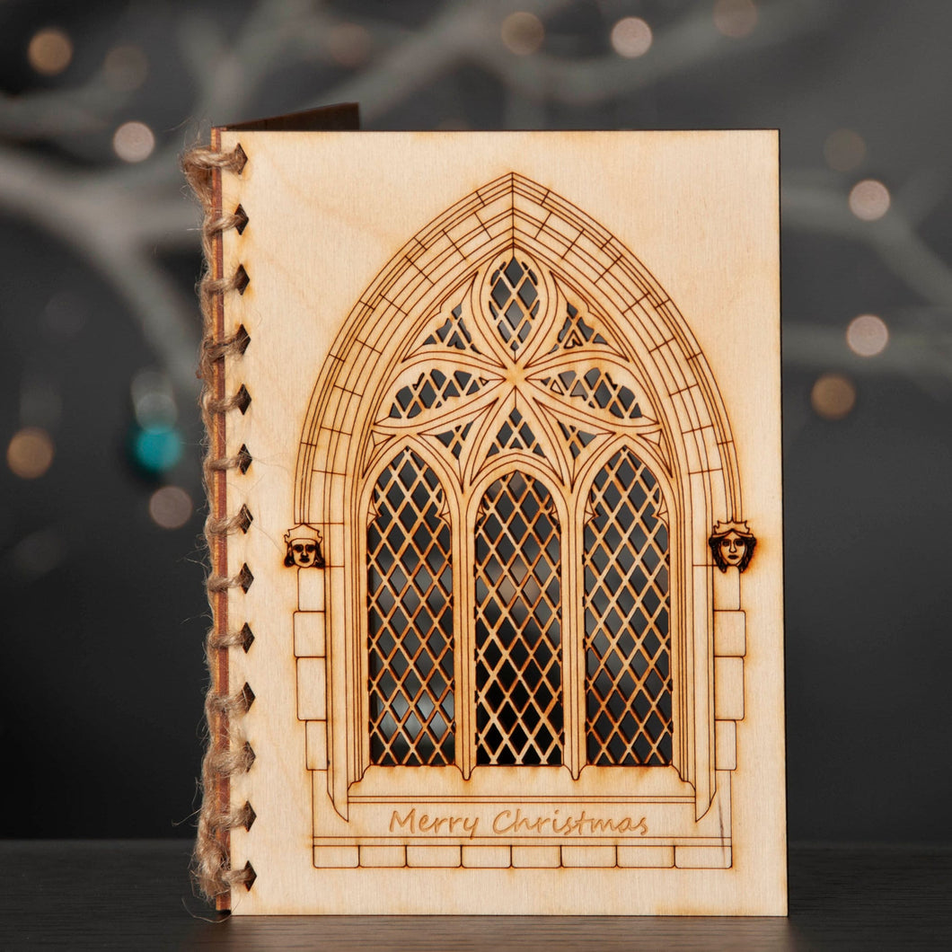 Historical Church Window Wooden Christmas Card