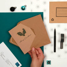 Load image into Gallery viewer, Laser cut Holly Design Kraft Christmas card
