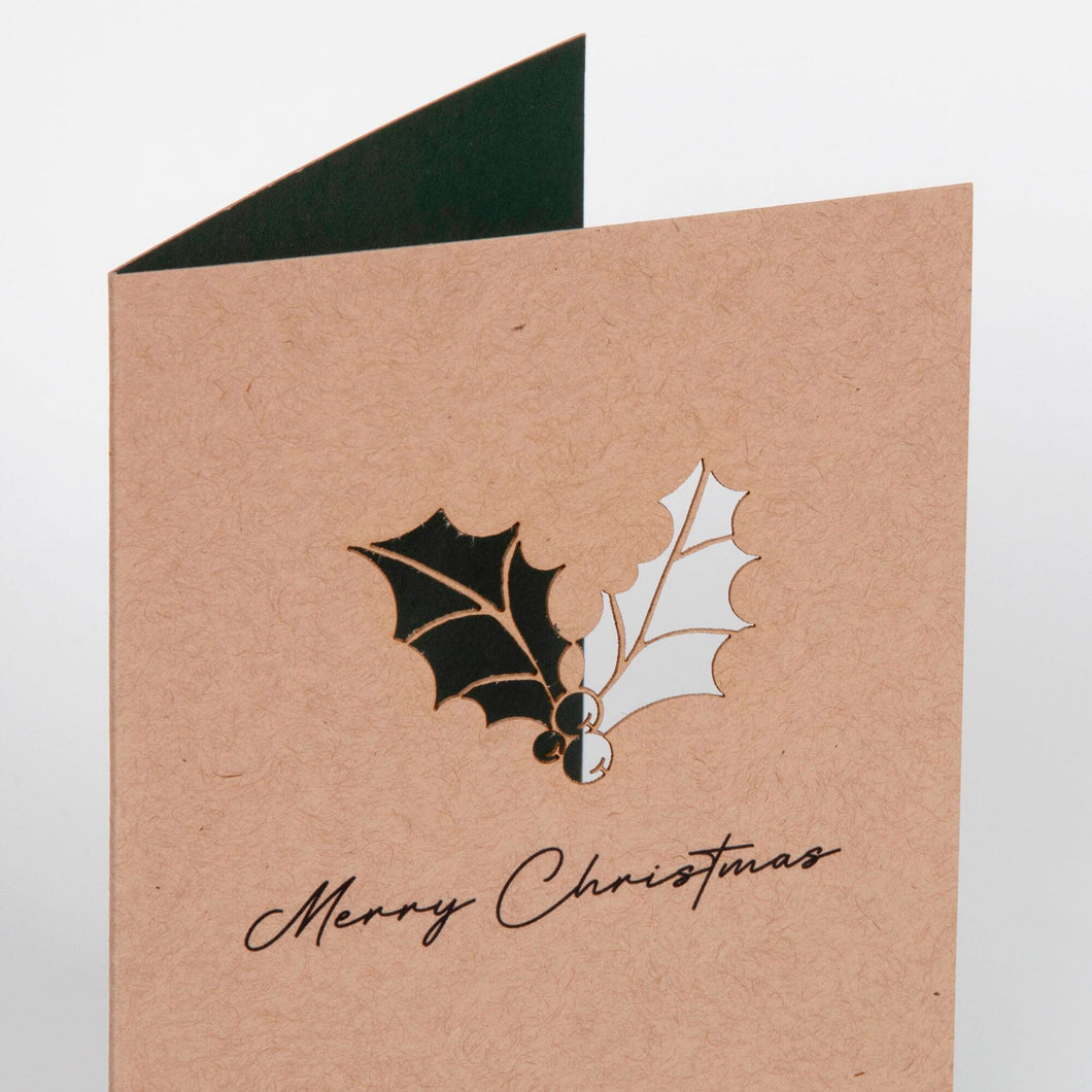 Laser cut Holly Design Kraft Christmas card