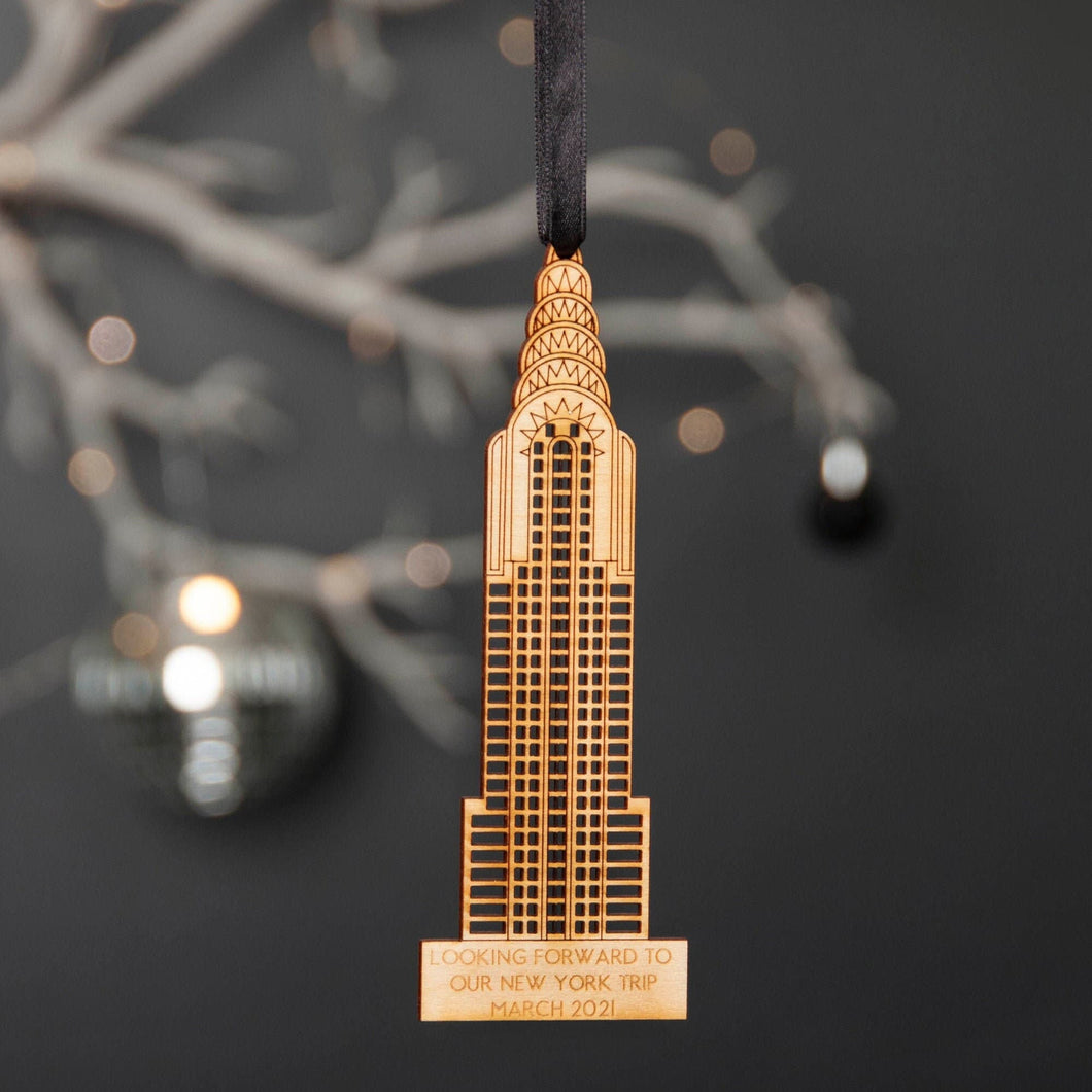 Personalised Chrysler Building Wooden Christmas Tree Decoration