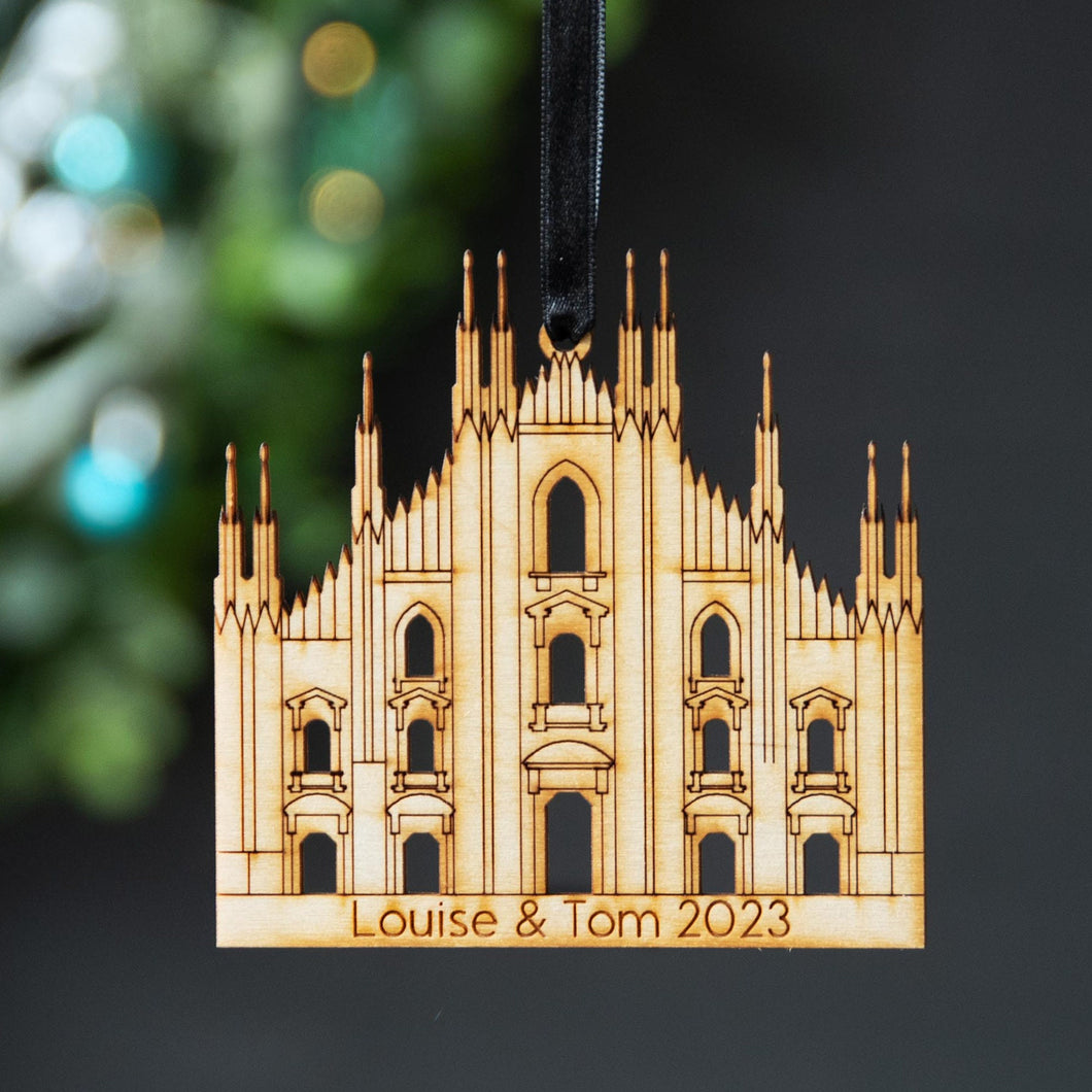 Personalised Duomo Milan Cathedral Wooden Christmas Tree Decoration