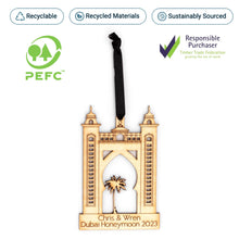 Load image into Gallery viewer, Personalised Dubai Palm Hotel Wooden Christmas Tree Decoration
