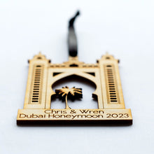 Load image into Gallery viewer, Personalised Dubai Palm Hotel Wooden Christmas Tree Decoration

