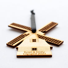 Load image into Gallery viewer, Personalised Dutch Windmill Wooden Christmas Tree Decoration
