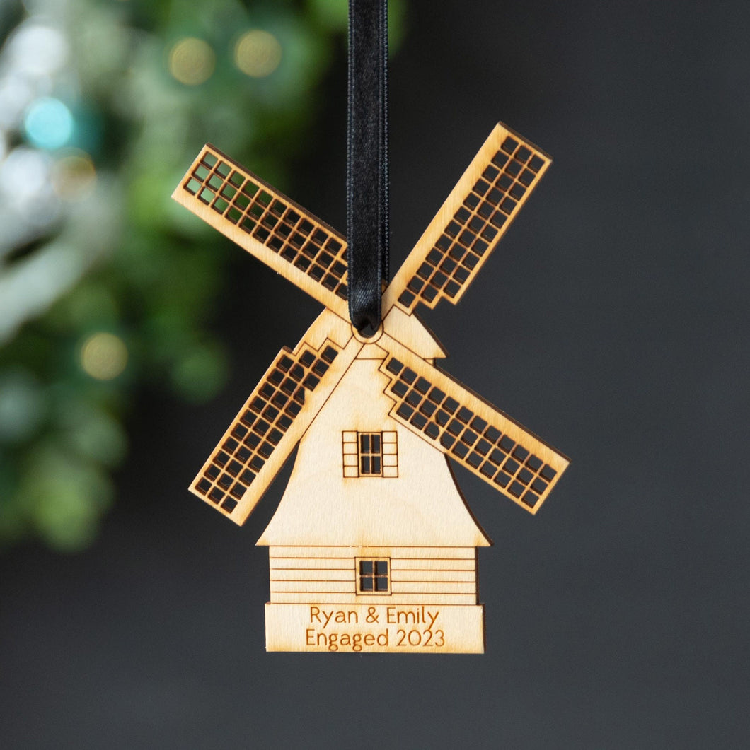 Personalised Dutch Windmill Wooden Christmas Tree Decoration