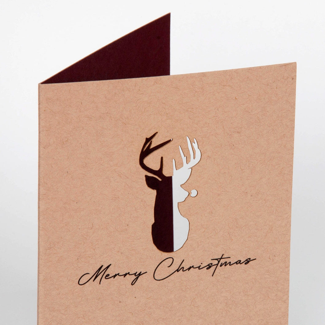 Laser cut Reindeer Design Kraft Merry Christmas Card